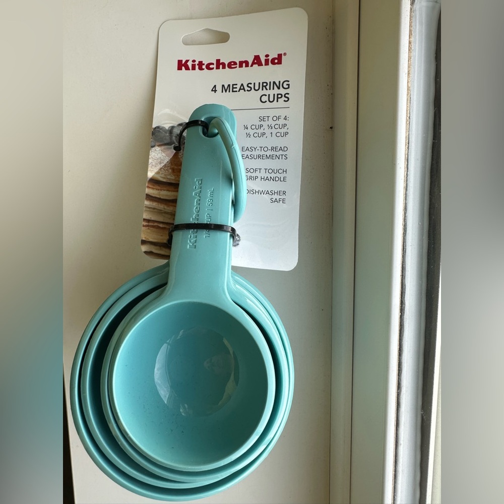 NEW KitchenAid Measuring‎ Cups Set of 4 Aqua/Teal Soft Grip Dishwasher Safe